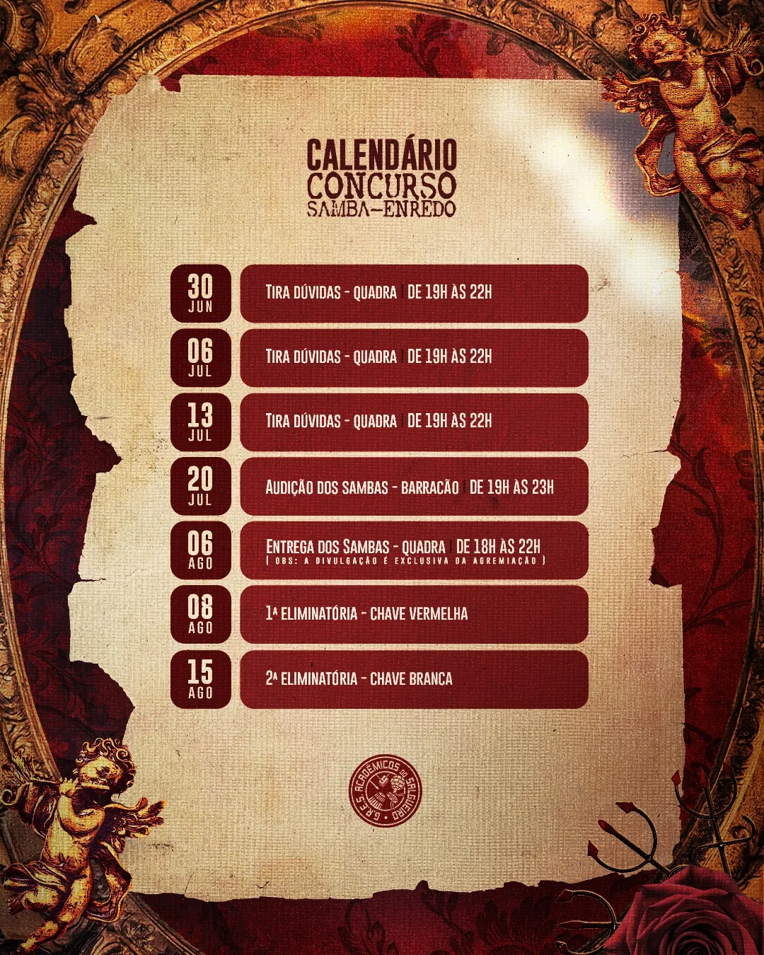 Calendário Disputa Samba-Enredo Salgueiro 2027 — parte 1