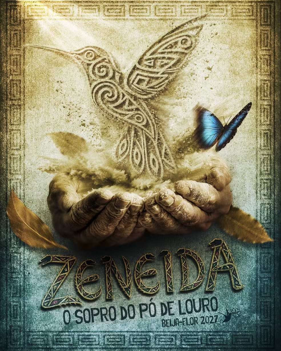 Cartaz do enredo Zeneida: O Sopro do Pó de Louro — Beija-Flor de Nilópolis 2027