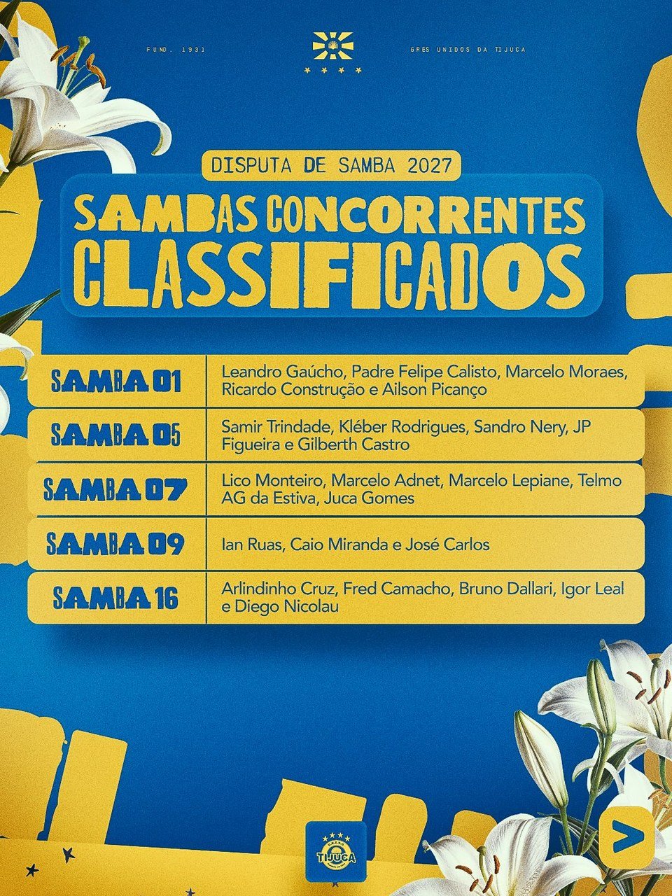 Unidos da Tijuca define sambas classificados para a próxima eliminatória