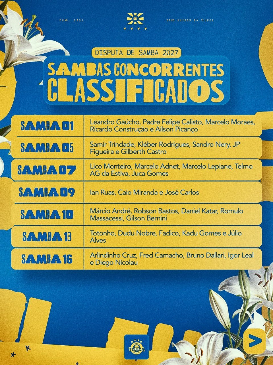 Unidos da Tijuca segue a disputa com sete sambas concorrentes
